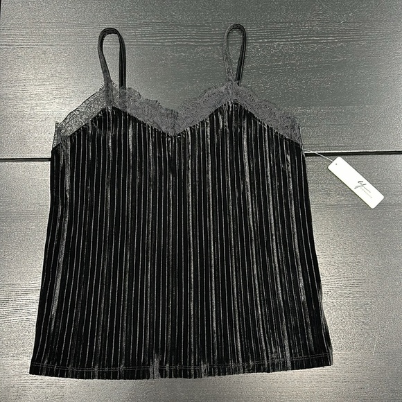 Andrea Jovine Black Velvet Tank Top with Lace Trim - M - Picture 5 of 10